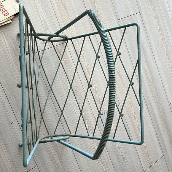 MCM 1950s French Vintage Magazine Record Rack blue green knobs iron RARE boho - Picture 3 of 8